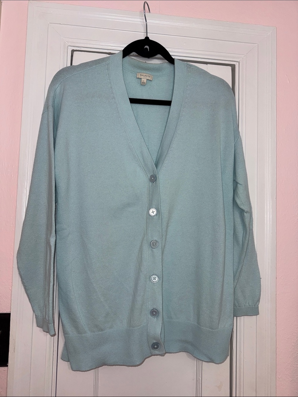 Talbots Pale Aqua V-Neck Button Front Cardigan